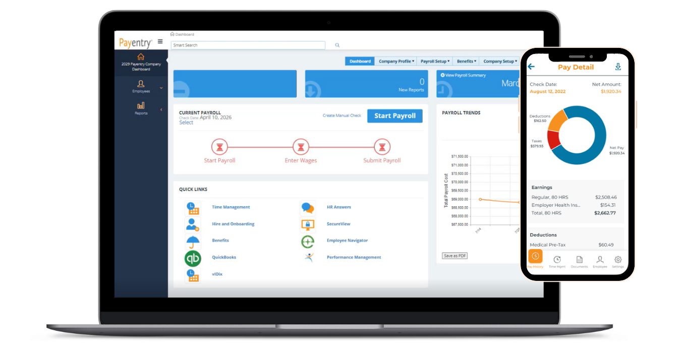 MyPayentry sample of Dashboard Screen on Desktop and Mobile device