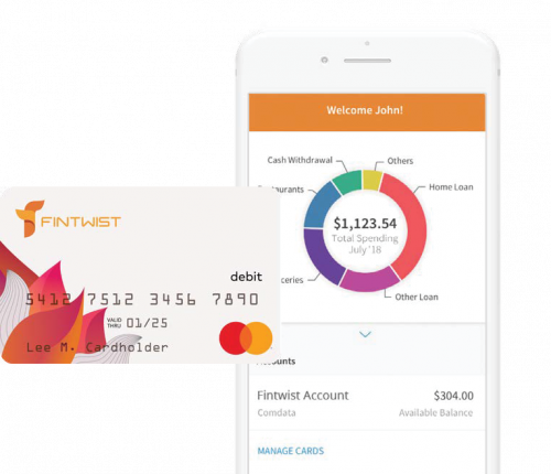 Fintwist App screen and debit card sample