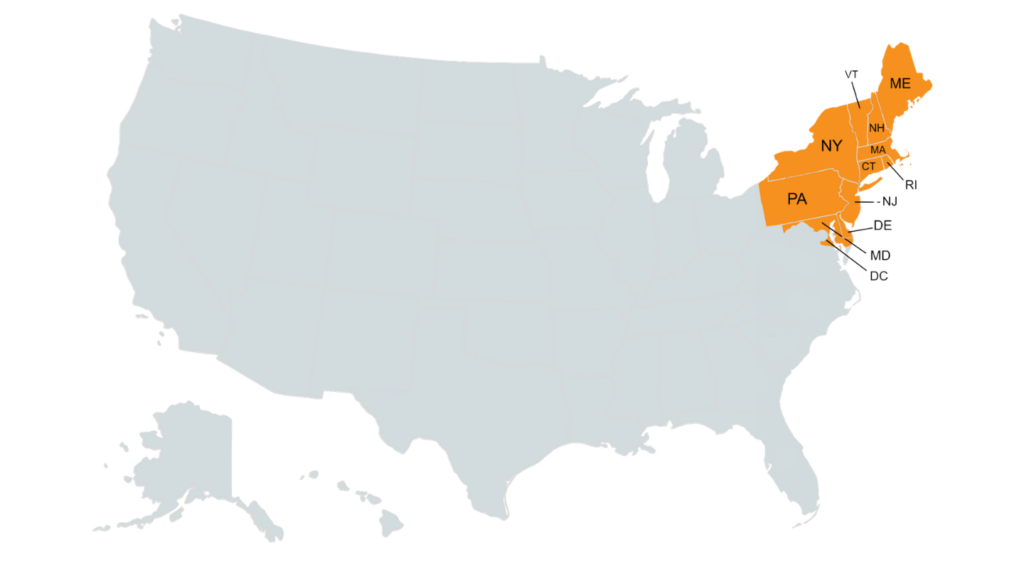 Northeast States Service Area Map